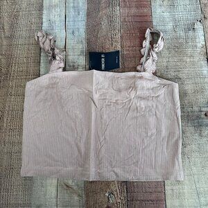 Forever 21 knit crop top tank top with ruffle sleeves in taupe tan medium NWT